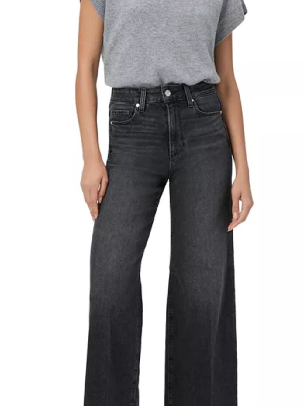 PAIGE Anessa High Rise Wide Leg Jeans in Viper Black Distressed 29